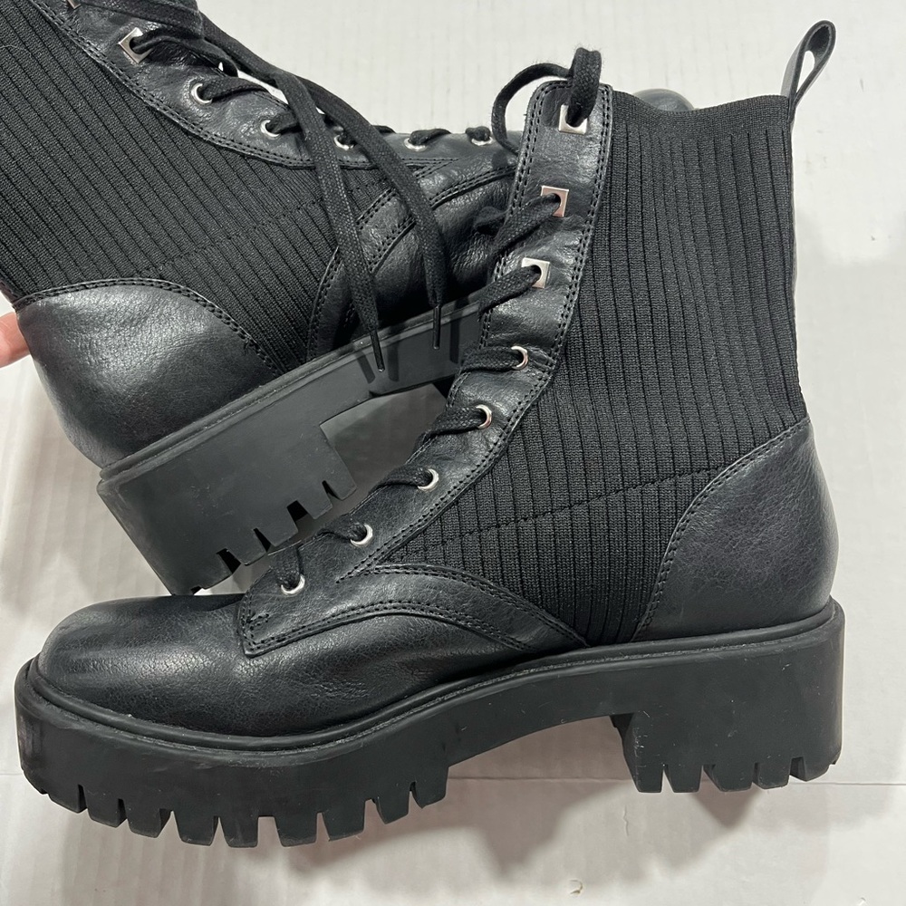 ANTONIO MELANI LEATHER CHUNK HEEL COMBAT BOOT